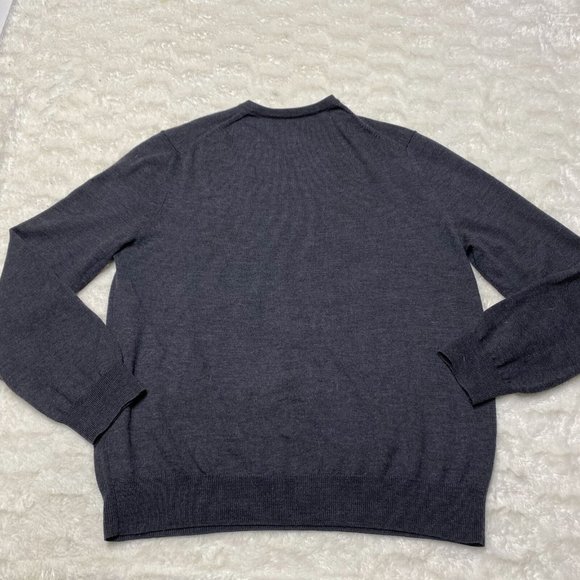Express Sweater Men's XL Gray Merino 100% Wool V-Neck Long Sleeve Pullover - Picture 7 of 8